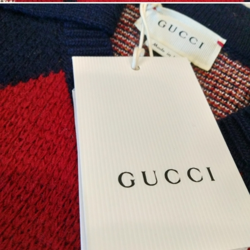 Gucci kids red blue argyle horse long sleeve polo wool sweater size 5 - Picture 5 of 12